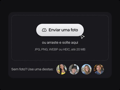 Área para enviar uma foto com quatro selfies de amostra embaixo
