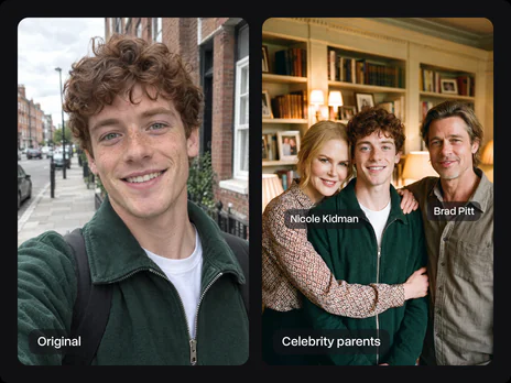 The young man's selfie next to his family photo with Nicole Kidman and Brad Pitt