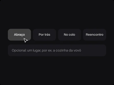As poses Abraço, Por trás, No colo e Reencontro com Abraço escolhido, e o campo opcional do lugar