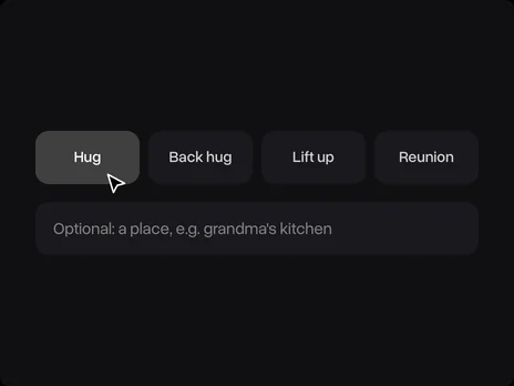 Pose chips Hug, Back hug, Lift up and Reunion with Hug picked, and the optional place field