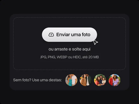 Campo para enviar uma foto com quatro fotos de casais de exemplo