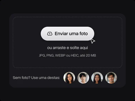 Área para enviar uma foto com quatro selfies de amostra embaixo