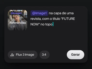 Uma selfie de um rapaz de cabelo descolorido no bloco Referências, marcada como @Image1 no prompt