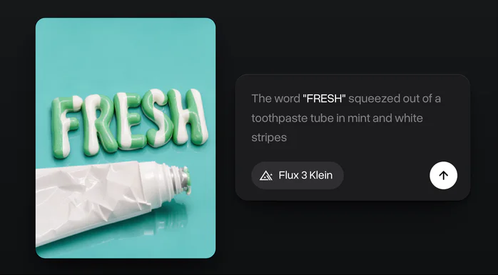 The word FRESH squeezed out of a toothpaste tube in mint and white stripes, next to its prompt