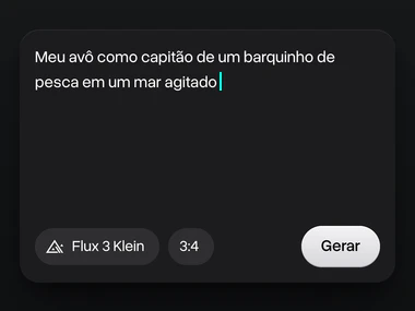 Um prompt sobre o meu avô como capitão de um barco em um mar agitado, com o Flux 3 Klein escolhido