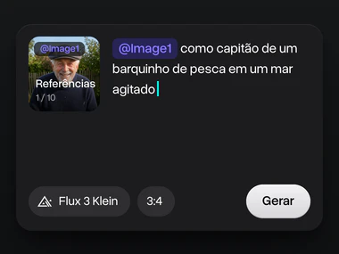 A foto de um senhor de boina no bloco de referências, marcada como @Image1 no prompt