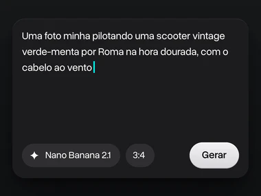 Um prompt sobre pilotar uma scooter vintage verde-menta por Roma, com o Nano Banana 2.1 selecionado