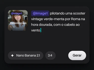 A foto de uma mulher de cabelo ruivo cacheado no quadro Referências, marcada como @Image1 no prompt