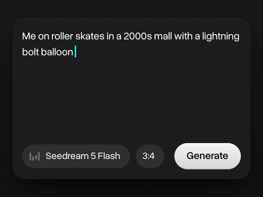 A prompt about me on roller skates in a 2000s mall with a lightning bolt balloon, Seedream 5 Flash picked