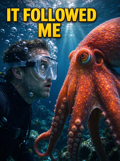 A video thumbnail of a diver face to face with a giant orange octopus