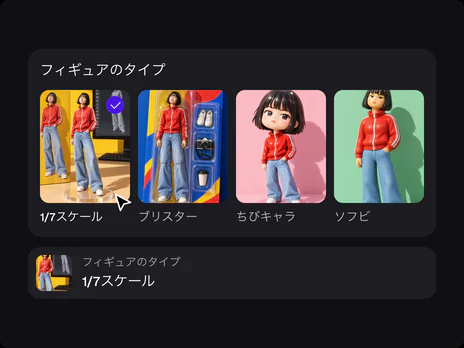 フィギュアのタイプの選択肢。1/7スケールが選ばれ、下に詳細欄