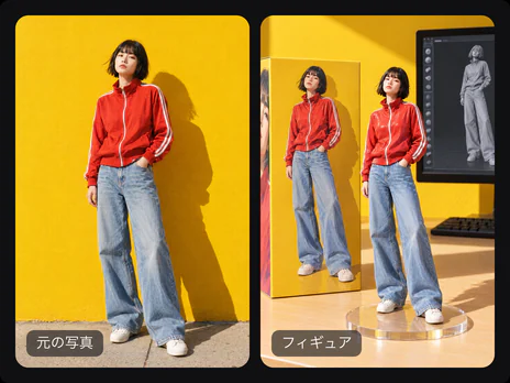 同じ女性の元の写真と1/7スケールフィギュアの写真