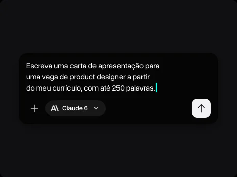 Campo de mensagem com um prompt pedindo uma carta de apresentação para uma vaga de product designer com até 250 palavras