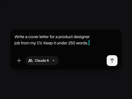 Message field with a prompt asking for a cover letter for a product designer job under 250 words
