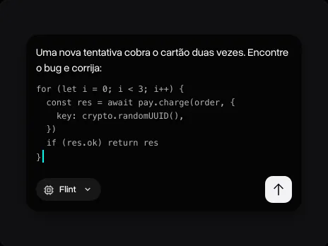Campo de mensagem com um loop de nova tentativa colado e a tarefa: encontrar o bug e corrigir