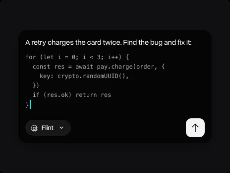 Message field with a retry loop pasted in and the task: find the bug and fix it