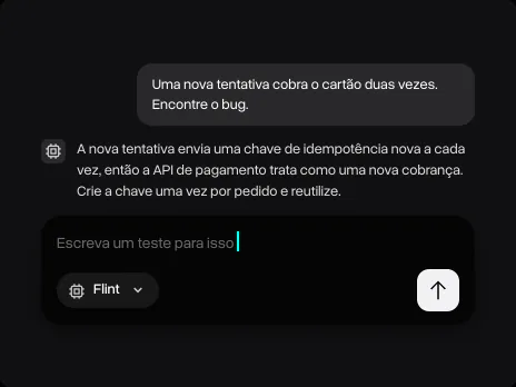 A resposta do Flint sobre a chave de idempotência e um pedido de teste na sequência