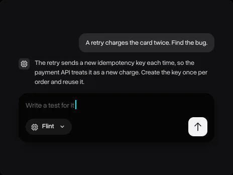 Flint's answer about the idempotency key and a follow-up asking for a test