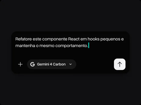 Campo de mensagem com um prompt pedindo para dividir um componente React em hooks pequenos