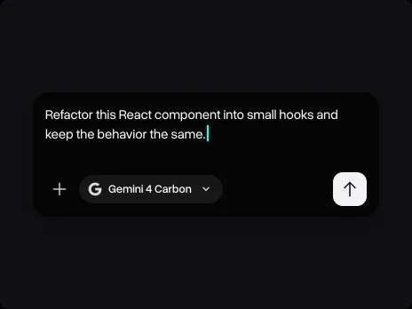 Message field with a prompt asking to split a React component into small hooks
