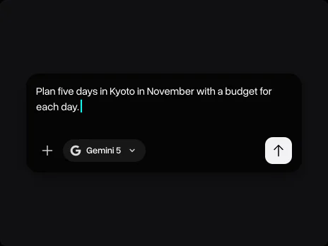 Message field with a prompt asking to plan five days in Kyoto with a daily budget
