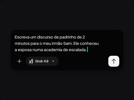 Campo de mensagem com um prompt pedindo um discurso de padrinho de 2 minutos para um irmão que conheceu a esposa numa academia de escalada