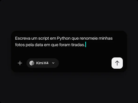 Campo de mensagem com um prompt pedindo um script em Python que renomeie fotos pela data em que foram tiradas