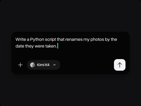 Message field with a prompt asking for a Python script that renames photos by the date they were taken