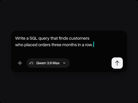 Message field with a prompt asking for a SQL query that finds customers who ordered three months in a row