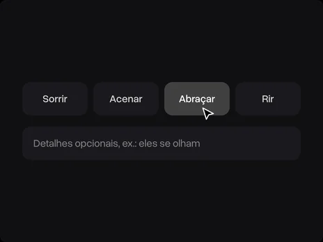 Opções Sorrir, Acenar, Abraçar e Rir com Abraçar escolhido e o campo de detalhes opcional