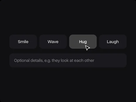 Smile, Wave, Hug and Laugh choices with Hug picked and the optional details field