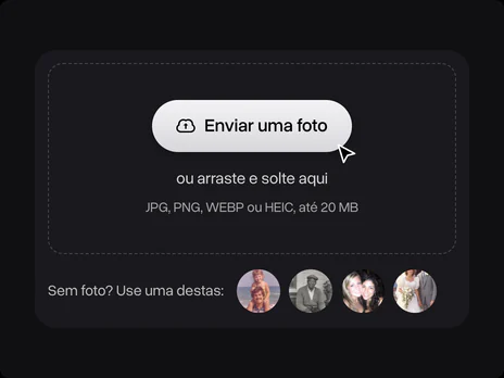 Campo para enviar uma foto com quatro fotos antigas de exemplo