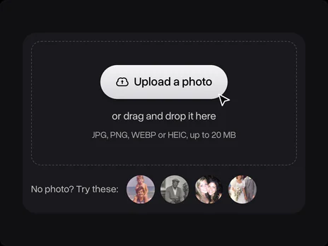Upload a photo zone with four old sample photos under it
