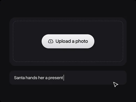The upload card and the details field with Santa hands her a present typed in