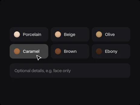 Six skin tone choices with Caramel picked and the optional details field