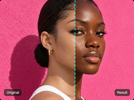 The same photo before and after the skin tone change