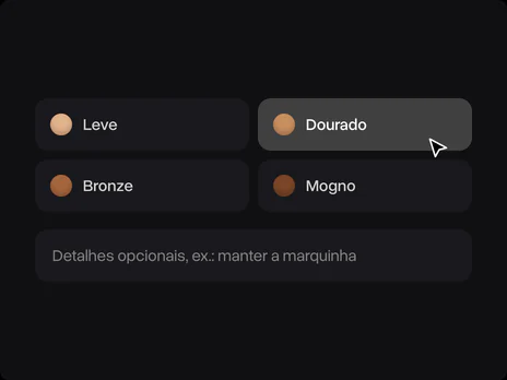 Opções de nível de bronzeado com Dourado escolhido e o campo de detalhes