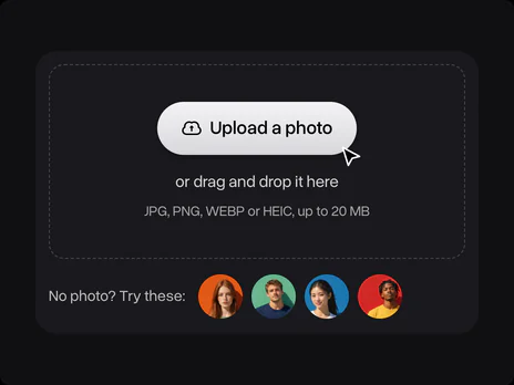 Upload a photo zone with four sample faces under it