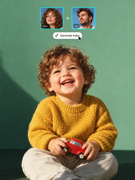 Laughing toddler generated from mom and dad photos shown above