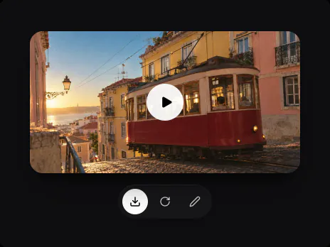 The generated tram video with a play button and its download, new take and edit buttons