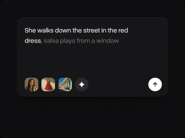 A prompt about a woman walking in Old Havana with three pictures: her portrait, a red polka-dot dress and a Havana street