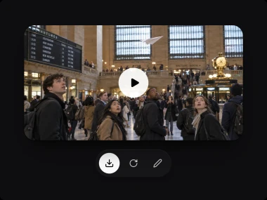 The generated paper airplane video with a play button and its download, new take and edit buttons