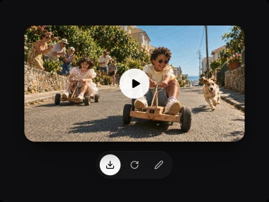 The generated go-kart race video with a play button and its download, new take and edit buttons